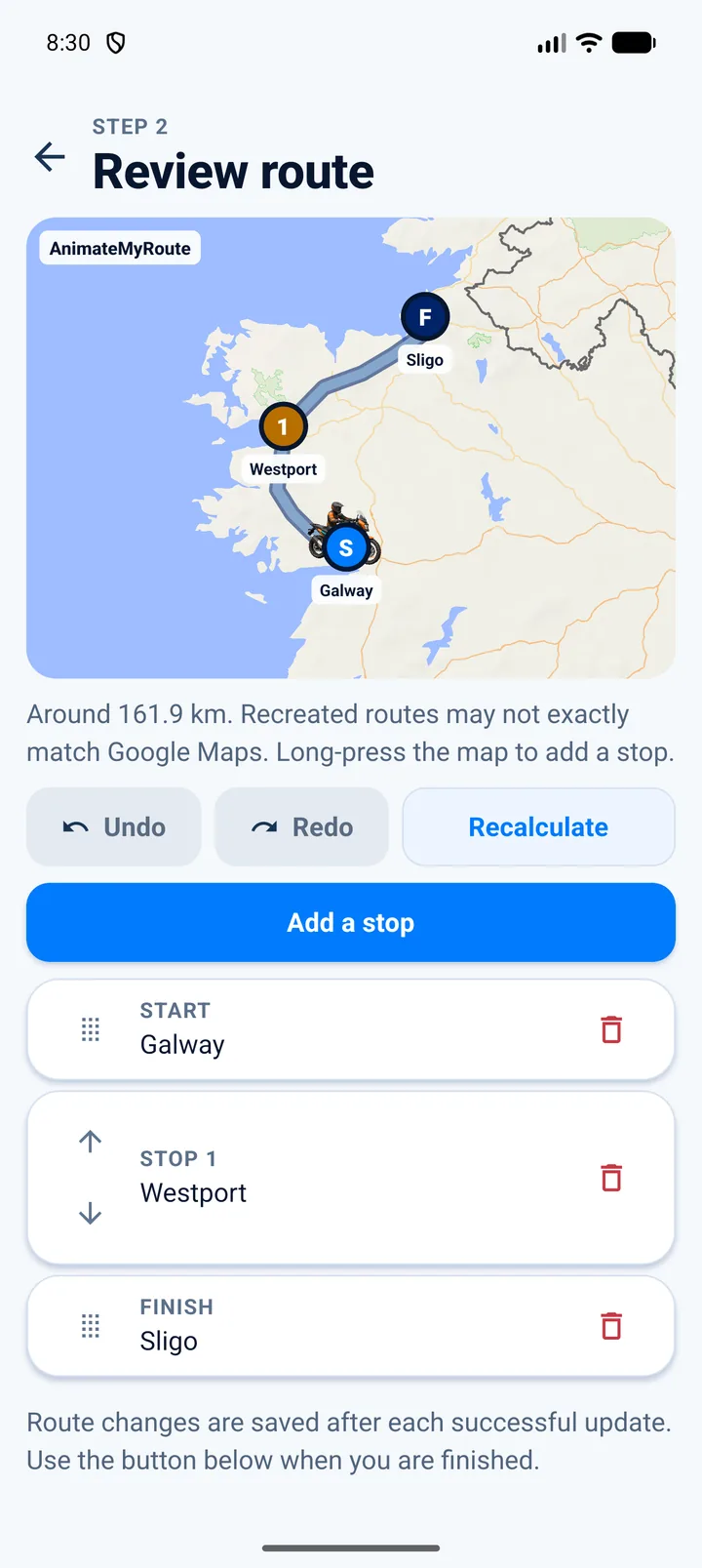 Fine-tune the journey screen in AnimateMyRoute