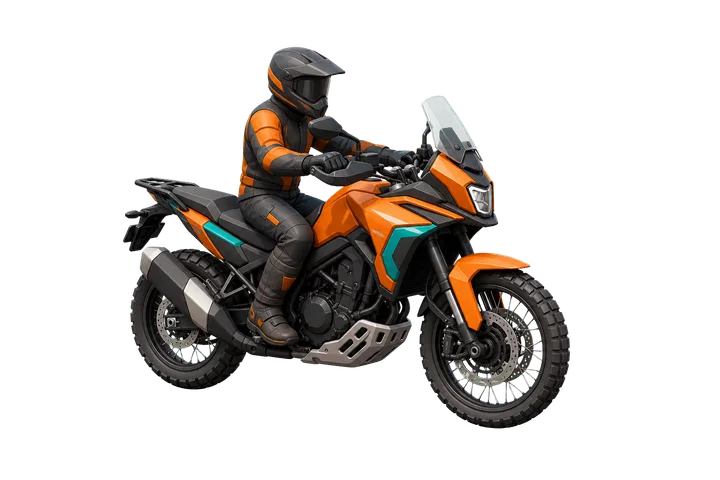 Orange adventure motorbike following the route